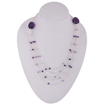 Elegant Necklace Loaded with Gemstones Amethyst,Rainbow Moonstone Round,Irregular Shape 925 Sterling Solid Silver Necklace - R4100148-24