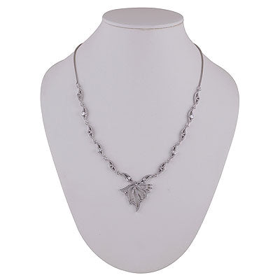 Stunning Studded w/ White Cubic Zirconia Multi Shapes 925 Sterling Solid Silver Necklace - R4100162-1