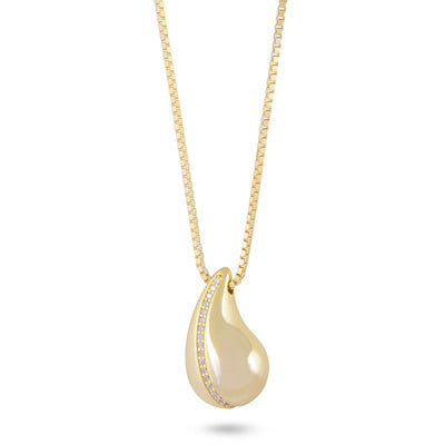 Magnificent Drop Gold Plated Shaped Diamond Studded White Cubic Zirconia 925 Sterling Solid Silver Necklaces - R4100176-2