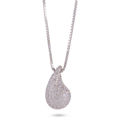 Alluring Diamonds Studded Drop Shaped White Cubic Zirconia 925 Sterling Solid Silver Necklaces - R4100177-1