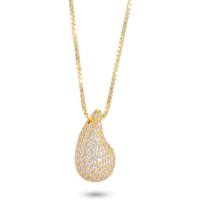 Magnificent Diamond Studded Drop Gold Plated White Cubic Zirconia 925 Sterling Solid Silver Necklaces - R4100177-3