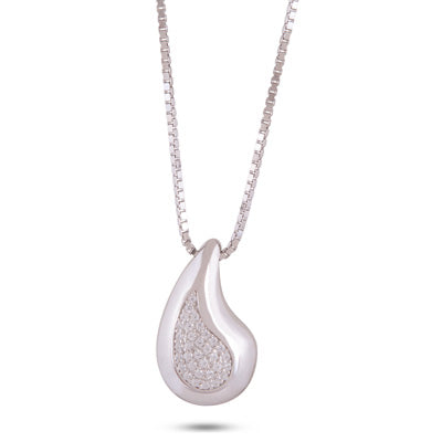 Alluring Drop Design w/ Studded Diamond White Cubic Zirconia 925 Sterling Solid Silver Necklaces - R4100178-1