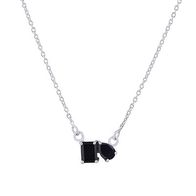 Gorgeous Birthstone Two Shaped Gemstone Black Onyx Rectangle,Pear Shape 925 Sterling Solid Silver Necklace - R4100181-31