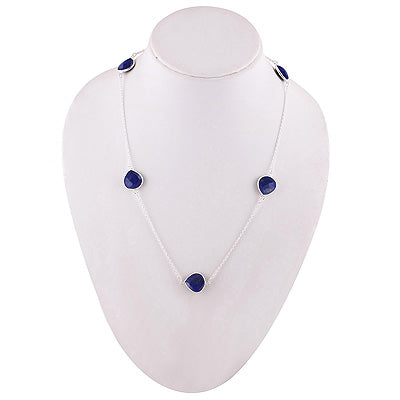 Alluring Multiple Gemstone Lapis Pear Shape 925 Sterling Solid Silver Necklace - R4100183-5