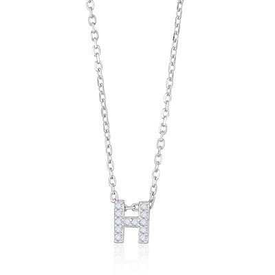 H Initial Studded Gemstone White Cubic Zirconia Round Shape 925 Sterling Solid Silver Necklace - R4100185-2