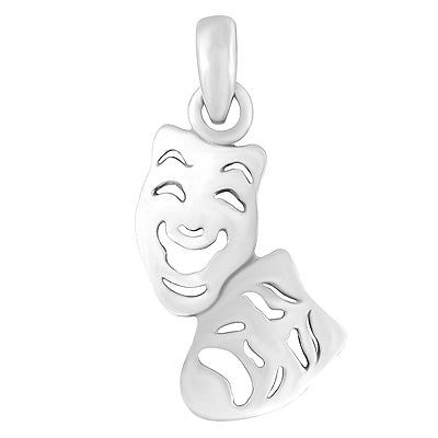 Theatre Masks Laughing and Sad Plain 925 Sterling Solid Silver Pendant - R4500458-1
