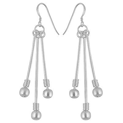 Gorgeous Coil Work on Hanging three Textured Balls Plain 925 Sterling Solid Silver Dangle Earrings - R4600001-13