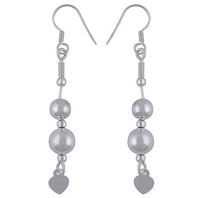 Stunning Hanging Beads & Heart Plain 925 Sterling Solid Silver Dangle Earrings - R4600001-15