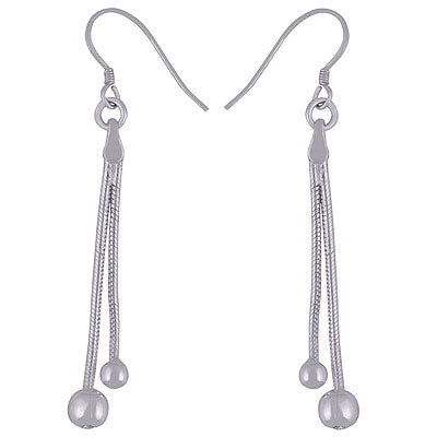 Gorgeous Hanging Textured Wire work with Beads at bottom Plain 925 Sterling Solid Silver Dangle Earrings - R4600001-22