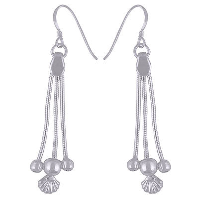 Beautifully Hanging Shell Charm at bottom Plain 925 Sterling Solid Silver Dangle Earrings - R4600001-25