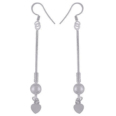 Gorgeous Heart Charm Hanging at bottom Plain 925 Sterling Solid Silver Dangle Earrings - R4600001-27