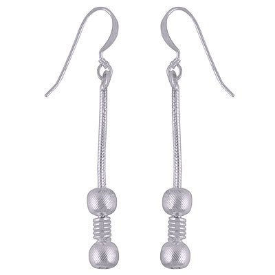 Beautiful Hanging Textured Wire & Beads at Bottom Plain 925 Sterling Solid Silver Dangle Earrings - R4600001-28