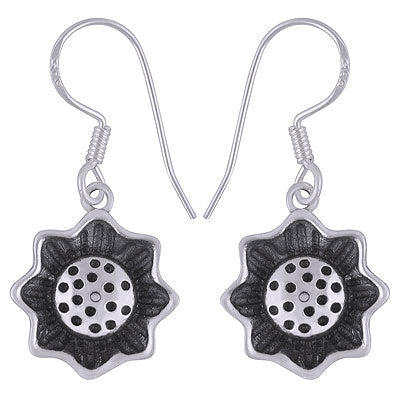 Gorgeous Oxidised Pattern Around Plain 925 Sterling Solid Silver Dangle Earrings - R4600944-1