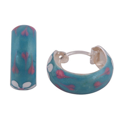 Stunning Blue & White Multicoloured Enamel Flower pattern on Enamel 925 Sterling Solid Silver Earrings - R4600976-15
