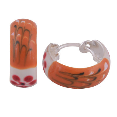 Gorgeous Orange Enamel Flower pattern on Enamel 925 Sterling Solid Silver Earrings - R4600976-6