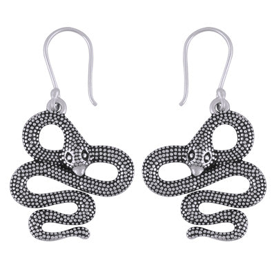 Alluring Snake Handcrafted Plain 925 Sterling Solid Silver Dangle Earrings - R4600982-1