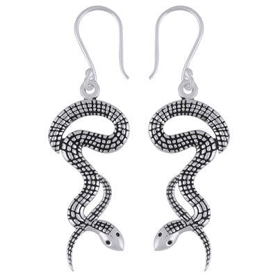 Gorgeous Bold Snake Plain 925 Sterling Solid Silver Dangle Earrings - R4600983-1