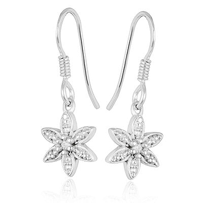 Stunning Rawa Work Inside Flower Plain 925 Sterling Solid Silver Dangle Earrings - R4600993-1