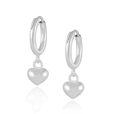 Stunning Heart Charms Hanging Plain 925 Sterling Solid Silver Hoop Earrings - R4600996-1
