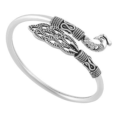 Stunning Peacock Inspired Work Around Plain 925 Sterling Solid Silver Bangles - R4700071-81