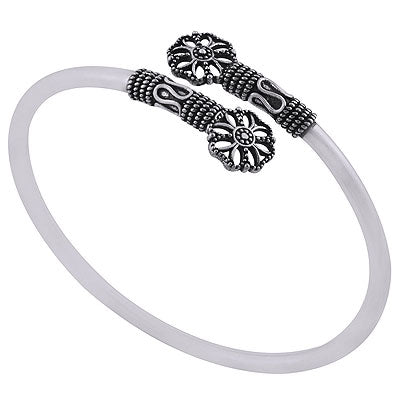 Stunning Oxidised Flower Rawa Work Plain 925 Sterling Solid Silver Bangle - R4700255-260