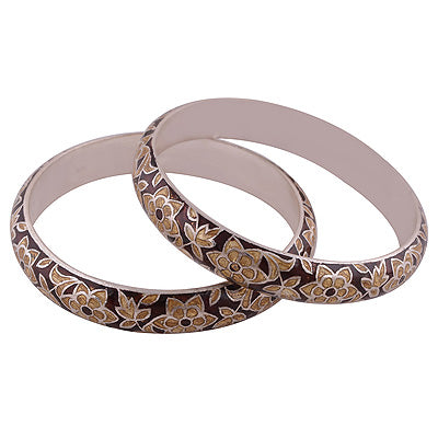 Red and Golden Enamelling (Meenakari) on 925 Sterling Solid Silver Bangle - R4700267-79