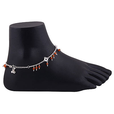 Beautiful Cut out work with Hanging Gemstone on Carnelian Round Shape 925 Sterling Solid Silver Anklet - main product photo (R4800000-11)