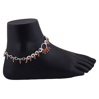 Stunning Shapes with hanging Gemstones on Carnelian Round Shape 925 Sterling Solid Silver Anklet - main product photo (R4800000-12)