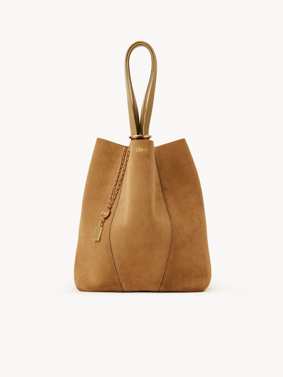 CHLOE Spin tote bag in suede leather Gold / Khaki by CHLOE