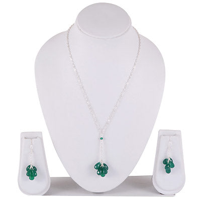 Beautifully Hanging Gemstone Beads Green Onyx Round,Drop Shape 925 Sterling Solid Silver Necklace Sets - R5000104-7