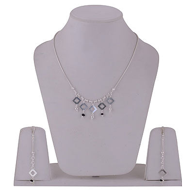 Beautifully Edgy Charm Hanging Tassels of Gemstone Black Onyx Round Shape 925 Sterling Solid Silver Necklace Jewellery Set - R5000165-16