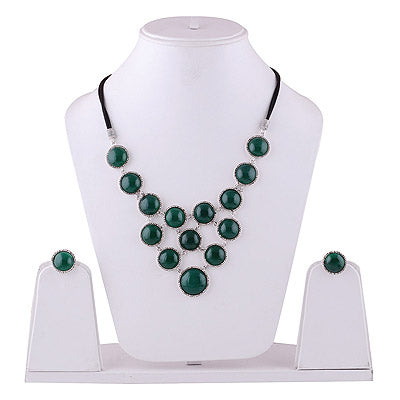925 Sterling Silver Green Onyx, Marcasite Jewellery Set - R5000192-2