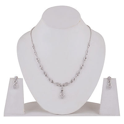 Beautifully Designed Infinite studded w/ White Cubic Zirconia Round Shape 925 Sterling Solid Silver Necklace Sets - R5000204-8