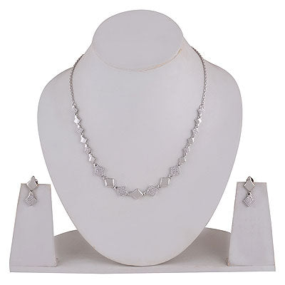 Alluring Multi-finish Studded w/ White Cubic Zirconia Round Shape 925 Sterling Solid Silver Necklace Sets - R5000206-4