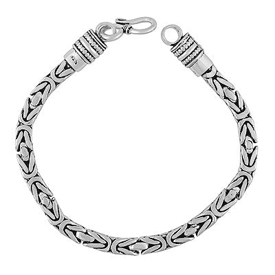 Byzantine Bali Chain Link Plain 925 Sterling Solid Silver Bracelet - R5400093-5