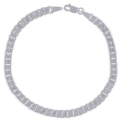 Beautiful Cuban link Chain Plain 925 Sterling Solid Silver Bracelet - R5400139-3