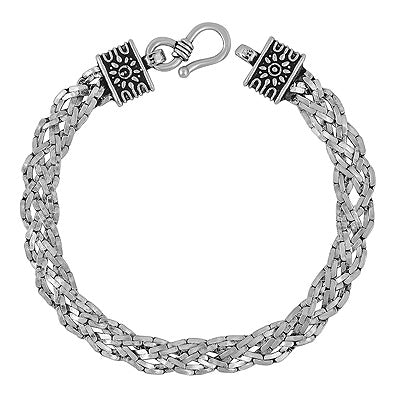 Alluring Oxidised Braided Chains Plain 925 Sterling Solid Silver Bracelet - R5400177-16