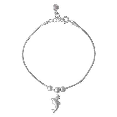 Stunning Dolphin Charm Hanging Plain 925 Sterling Solid Silver Bracelets - R5400218-1