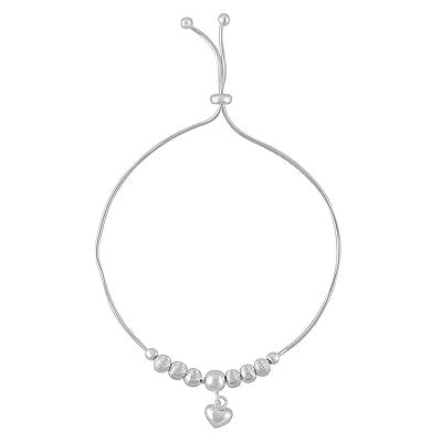 Stunning Heart Charm Hanging Plain 925 Sterling Solid Silver Bracelet - R5400225-2