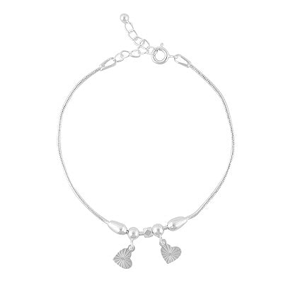 Gorgeous Heart & Bead Charms Plain 925 Sterling Solid Silver Bracelet - R5400229-1