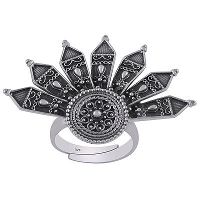 Gorgeous Handcrafted Work Around Plain 925 Sterling Solid Silver Ring - R5600050-1