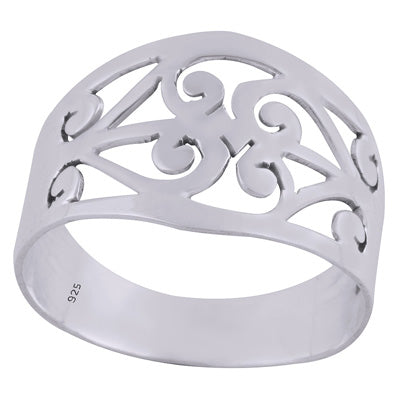 Beautiful Jali Work On Plain Design 925 Sterling Solid Silver Ring - R5600456-1
