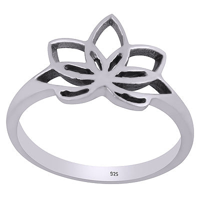Stunning Lotus Pattern On Plain 925 Sterling Solid Silver Rings - R5600507-1
