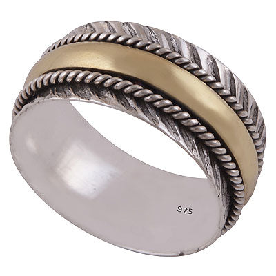 Gorgeous Spinner Multi Metal Coloured Plain (Moving ) 925 Sterling Solid Silver Ring - R5600513-1