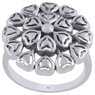 Stunning Heart Handcrafted w/ Rawa Work Around Plain 925 Sterling Solid Silver Ring - R5600531-1