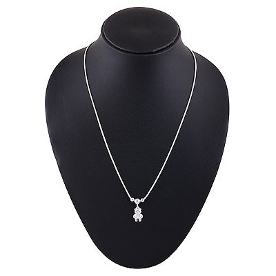 Alluring Teddy Bear Charm w/ Beads Around Plain 925 Sterling Solid Silver Necklace - R5800117-3