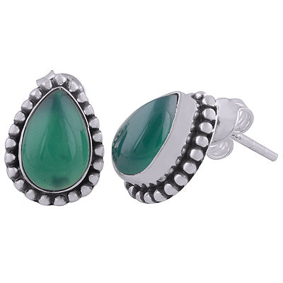 925 Sterling Silver Green Onyx Stud Earrings - R6100017-8