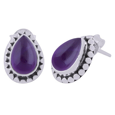 925 Sterling Silver Amethyst Stud Earrings - R6100018-1