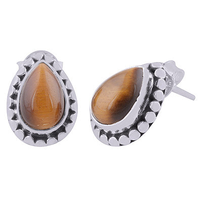 925 Sterling Silver Tiger's Eye Stud Earrings - R6100018-11