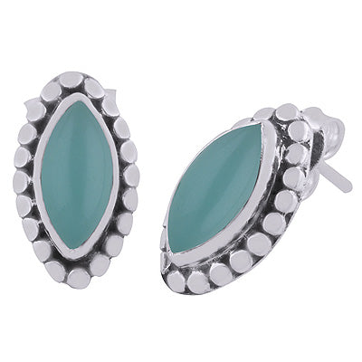 925 Sterling Silver Aqua Chalcedony Stud Earrings - R6100019-10